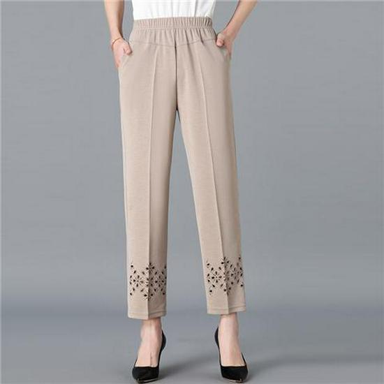 

Mom s Summer Ice Silk Elastic Waist Straight-Leg Pants for Middle-Aged and Elderly Women XL (80-110 lbs)