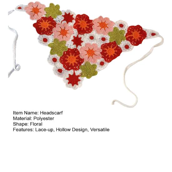 Headscarf French Retro Style Embroidery Flower Pattern Headband Hollow Design Breathable Elastic Hair Accessory