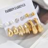 6pc Set Simple Personality Gold Color Irregular Geometry Water Drop C Shape Stud Earrings for Women Jewelry Sets Accessory Gifts