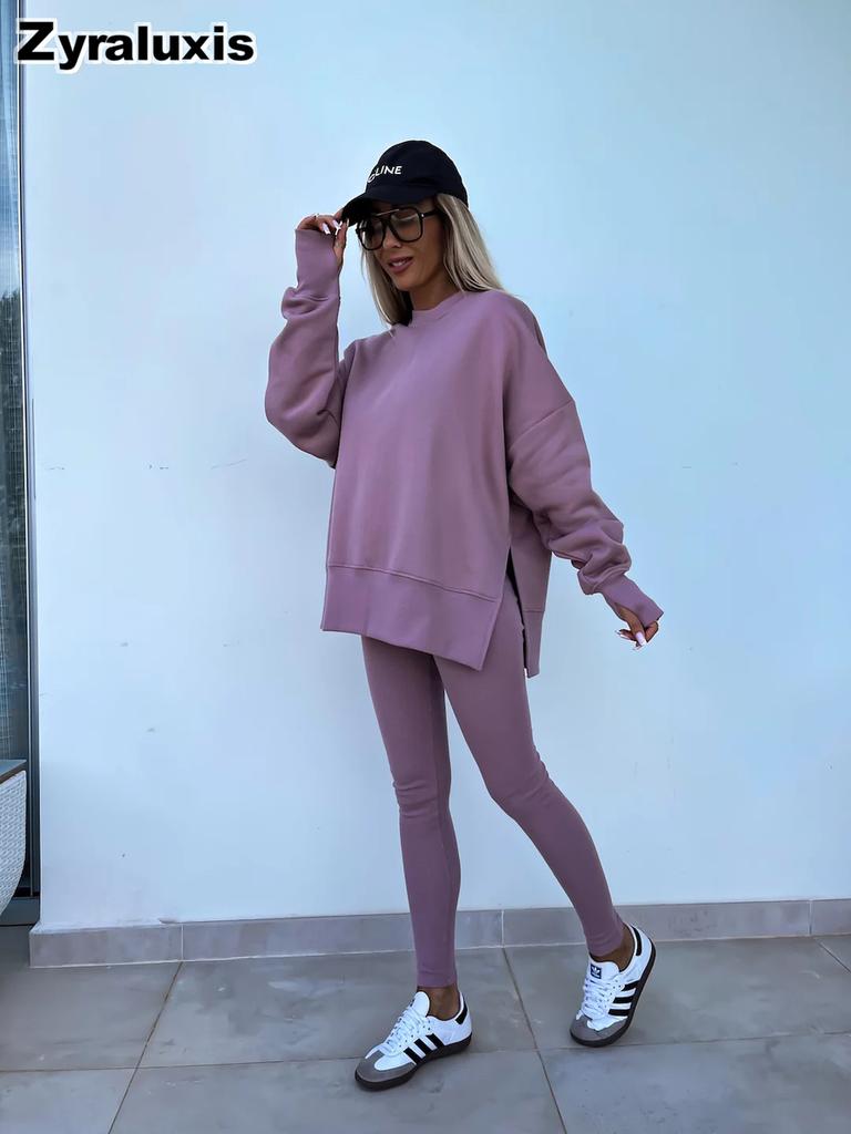 New Spring Outwear Women's Fashion Loose Fit Leggings Set with Oversized Sweatshirt Two Piece Outfit