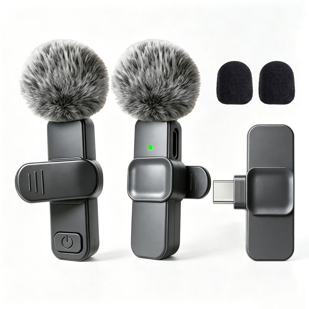 Type-C Port Wireless Lavalier Microphone with Noise Reduction, Windproof Cover for Video Recording Interview Live Streaming Vlog