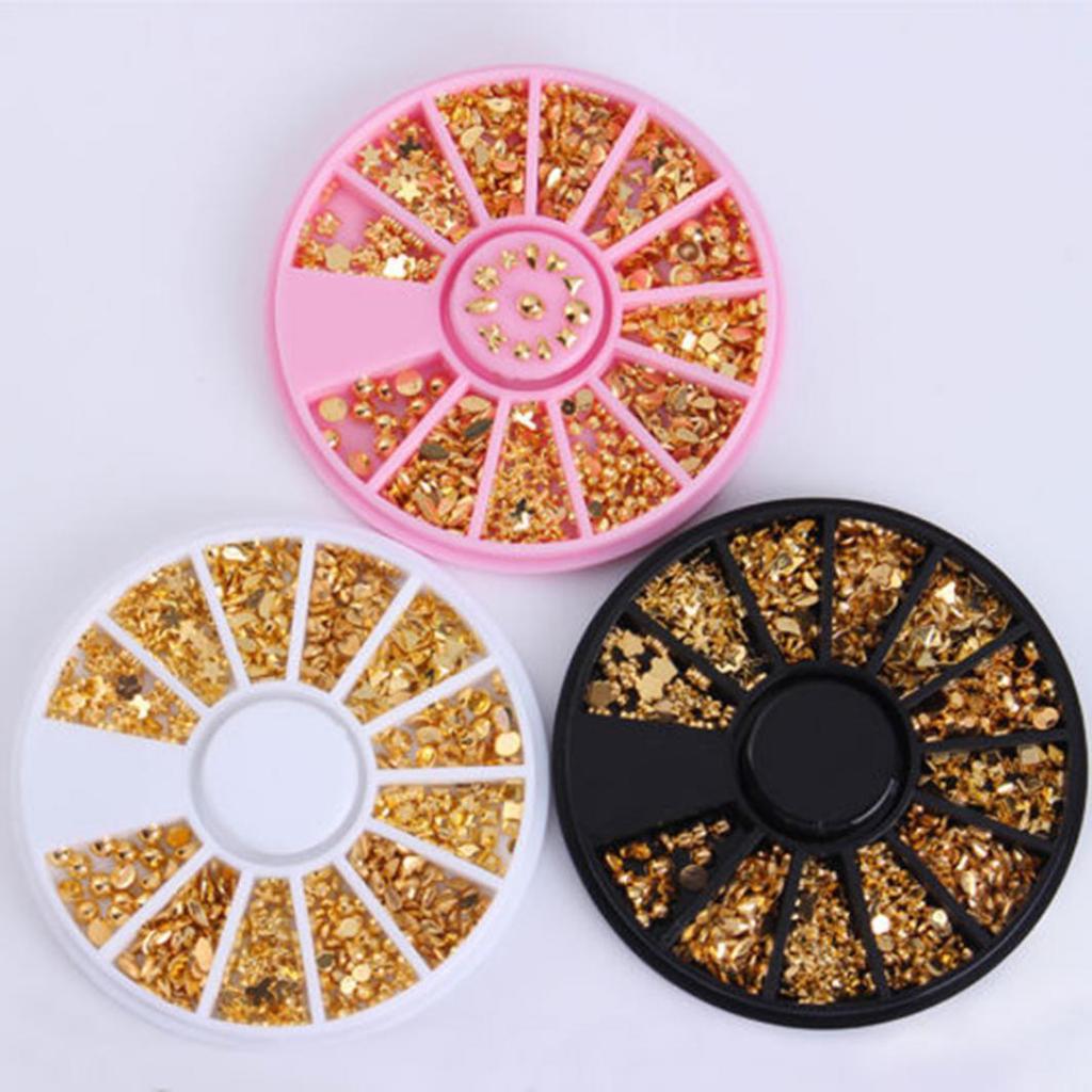 1 Wheel Mixed 12 Shapes 3D Nail Studs Art Decors DIY Decoration Manicure Tools