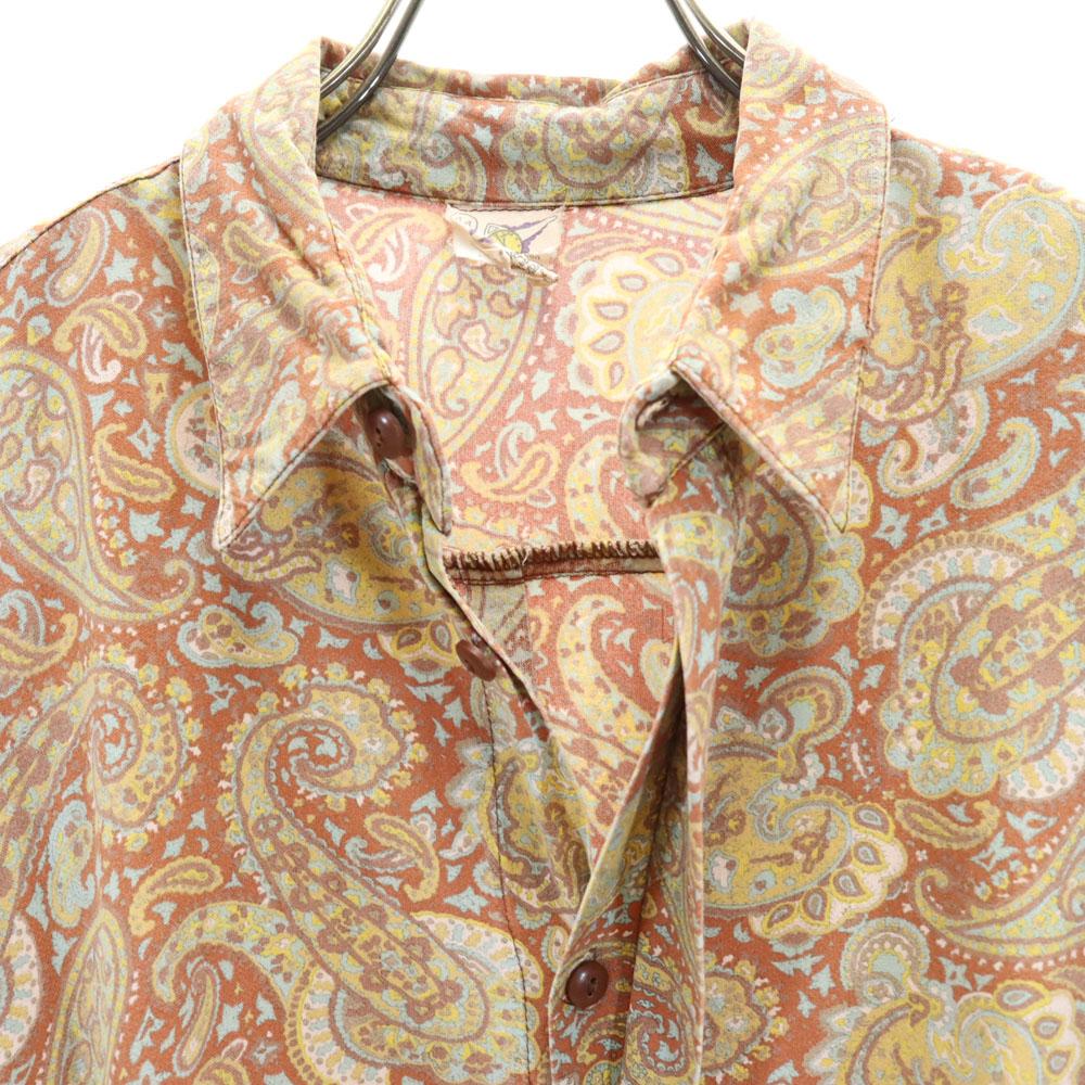 70s Paisley Pattern Long Sleeve Shirt 44 Brown Etc Old Vintage Men's Used