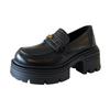 618-18 Platform Loafers Women's 2025 Spring and Autumn New Versatile Commuter Retro British Style Black Small Leather Shoes Women