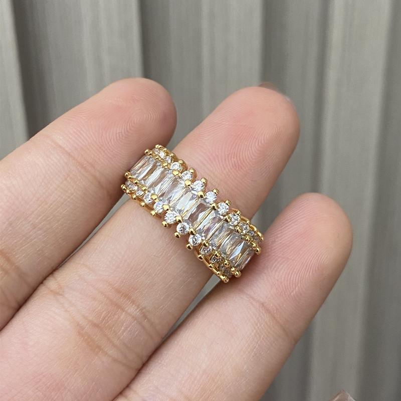 Plated 18k Japanese micro-inlaid zircon ring cold wind personality Internet celebrity open index finger ring gold-plated
