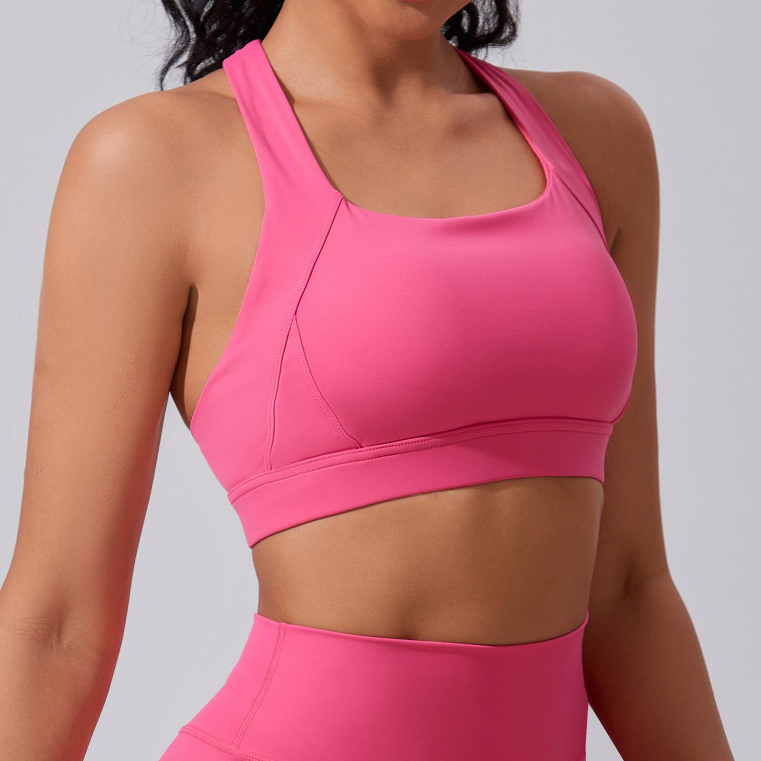 

Women s High Impact Buttery Soft Sports Bra High Stretch Shockproof Racerback Yoga Tank Top Gym Running Fitness Athletic Underwear 3XL рожевий