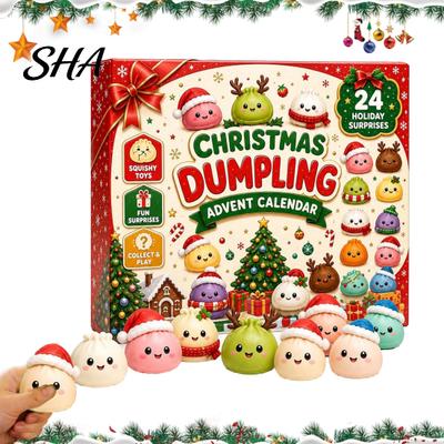 Christmas Countdown Surprise Gift Advent Calendar with Squeeze Toys, Cute Silicone Dumpling Figures, Holiday Ritual Stress Relief Sensory Fidget Toys
