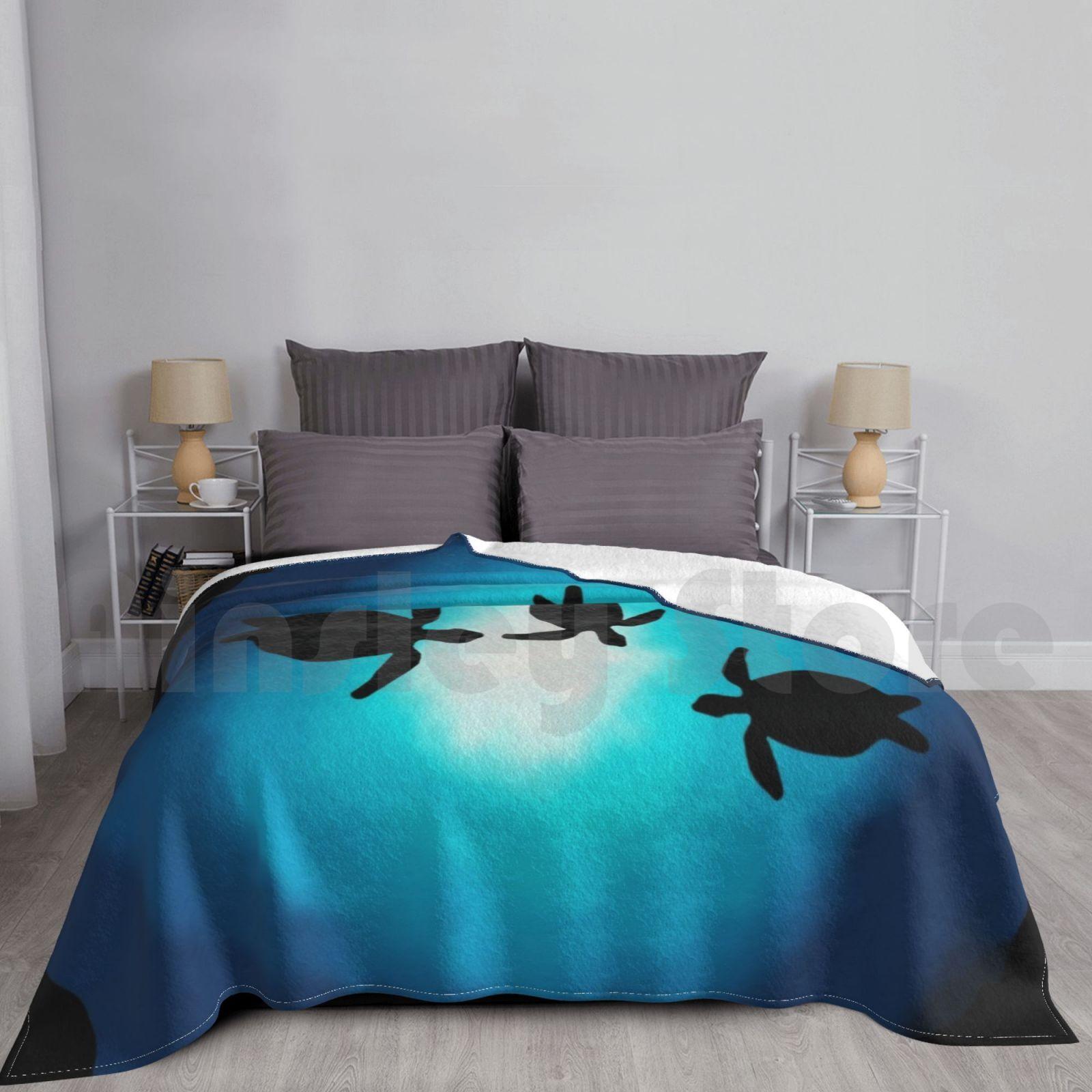 Deep Blue Swimming Turtles Blanket Fashion Custom Swimming Turtles Ocean Swimming Sea Turtles Turtle Beach Blue Size: 75*100cm, Weight: 230 GSM