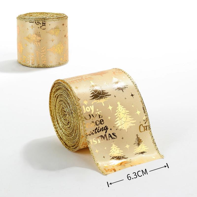 2m/2yard Christmas Ribbon Wire-Edged Woven Gold Glittery Christmas Ribbon for Christmas Tree Decorations Gift Wrapping DIY Bow