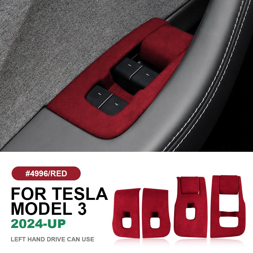 Italian Top Suede 4pcs Window Lifter Switch Control Panel Sticker for Tesla Model 3 Highland 2024-Up LHD Decor Car Accessories