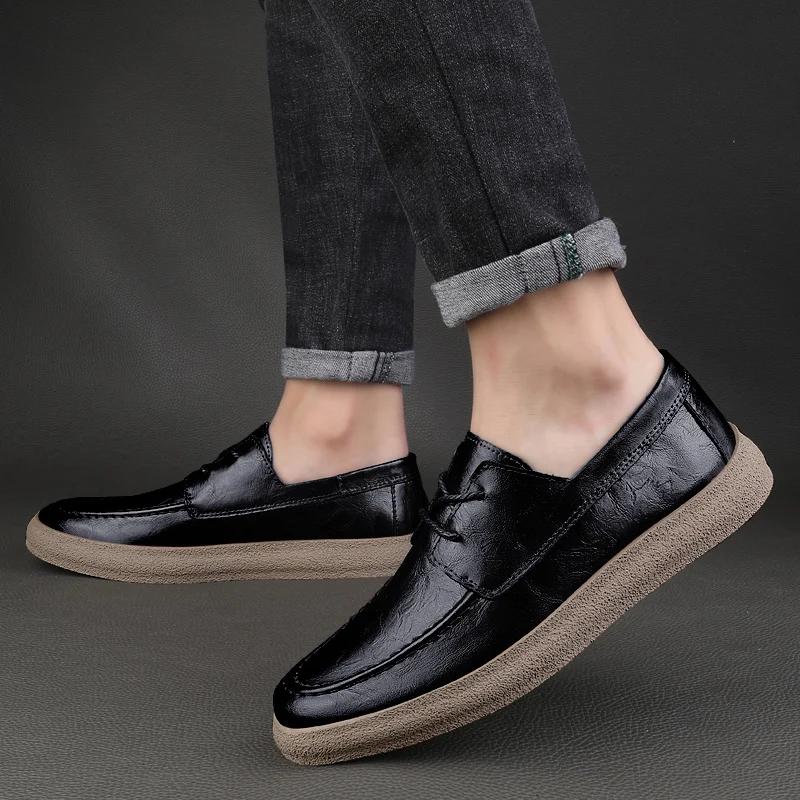 2024 New Lace Up Leather Shoes Men Loafers Soft Comfortable Mens Business Shoes Flat Casual Footwear Men Warm Brand Oxford Shoes