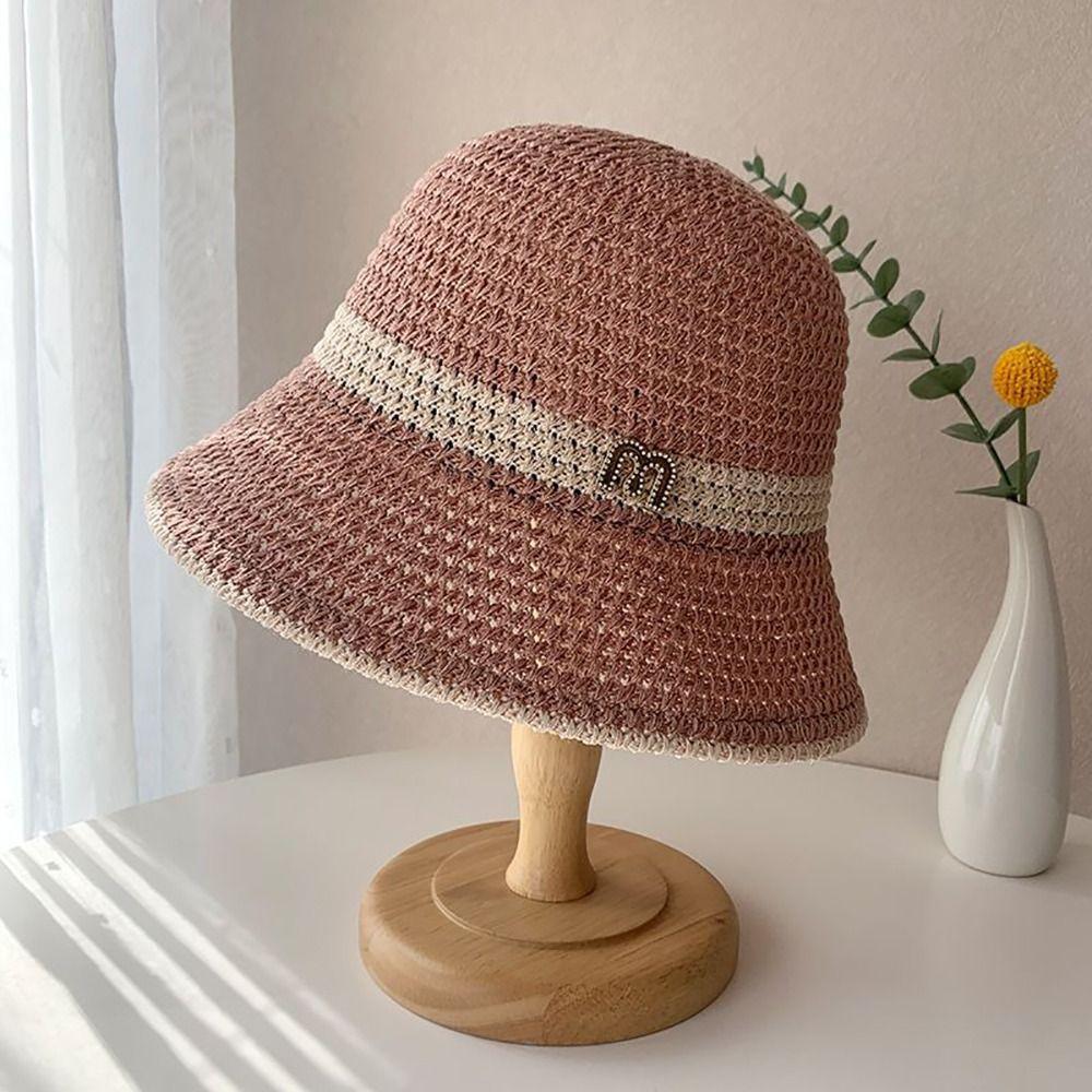Foldable Fisherman's Hat Letter Decor Sun Hat Big Visors Beach Cap Women Girls