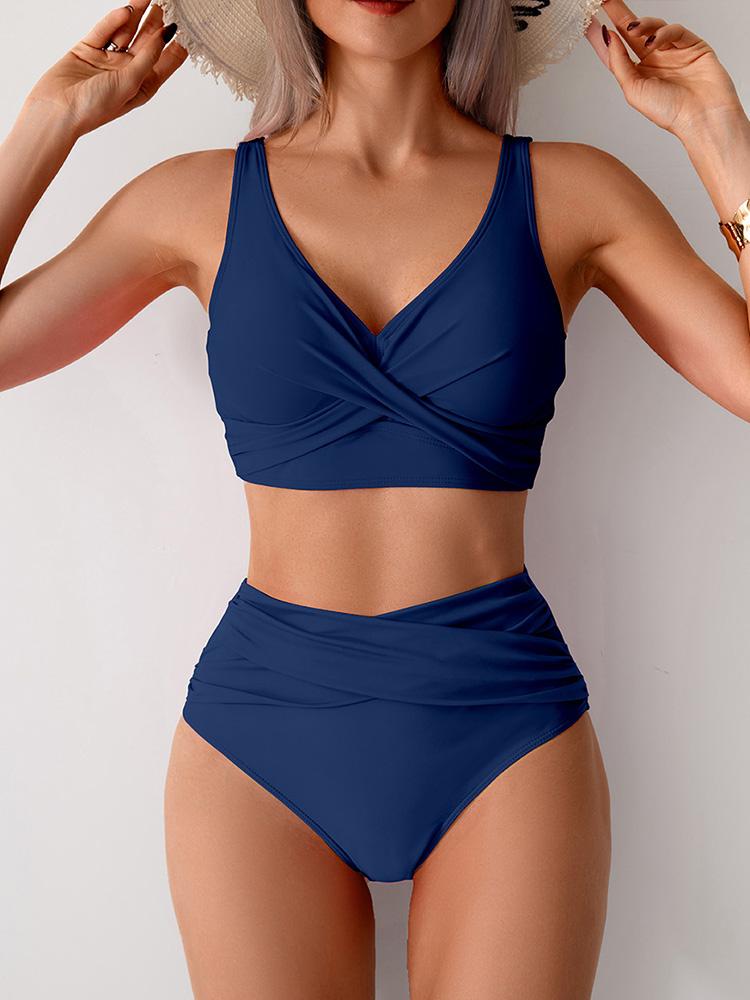 Sexy High Waist V Neck Bikini 2 Piece Set Women Split Swimsuit Beach Backless Bikini 2025 New Summer Swimwea Bikini Set