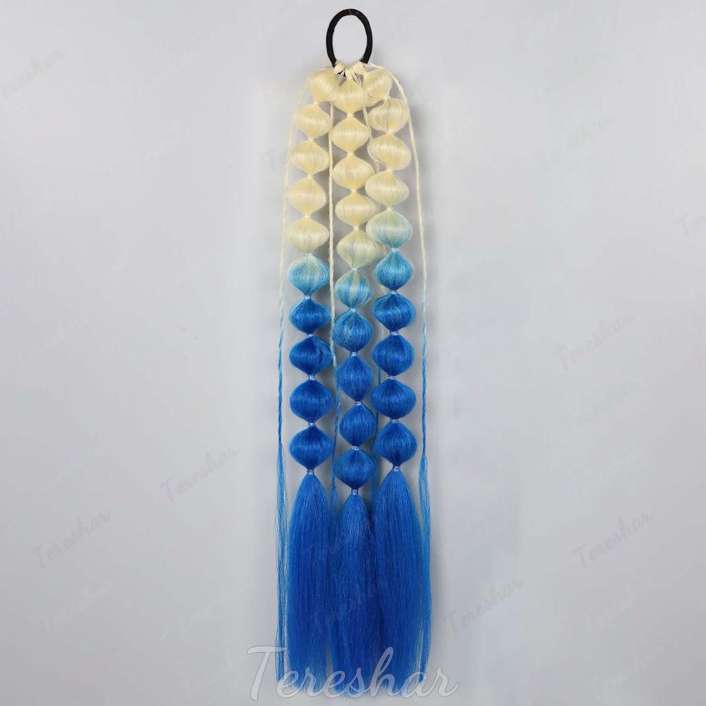 Synthetic 1Pcs Ponytail Extension Corlorful Bubble Braid Long Lantern Braided Ponytail with Hair Tie Straight Hairpieces