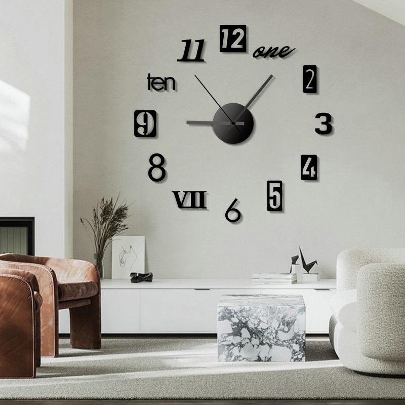 European Diy Creative Clock Simple Wall Clock Wall Punch-Free Living Room Home Bedroom Wall Sticker Silent Clock