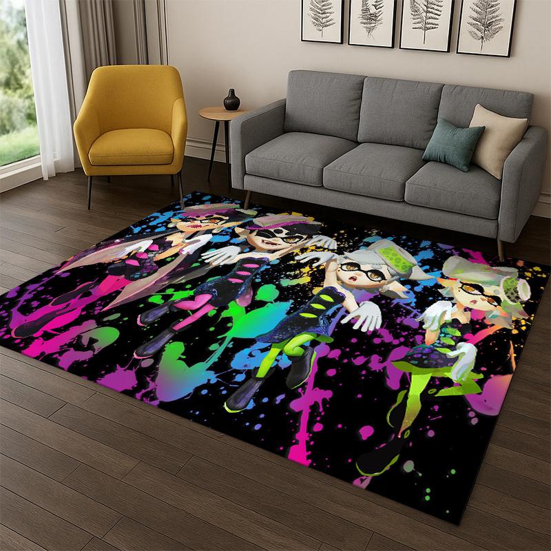 funny Splatoon 3 Cartoon Game Carpet Rug for Bedroom Living Room Sofa Playroom Doormat Home Decor,Kid Area Rug Non-slip gift