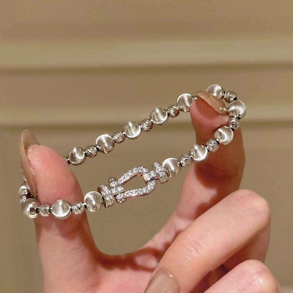 French Retro Diamond-Encrusted Cat'S Eye Horseshoe Buckle Bracelet Women'S Antique Niche High-End Elastic Rope Jewelry Bracelet