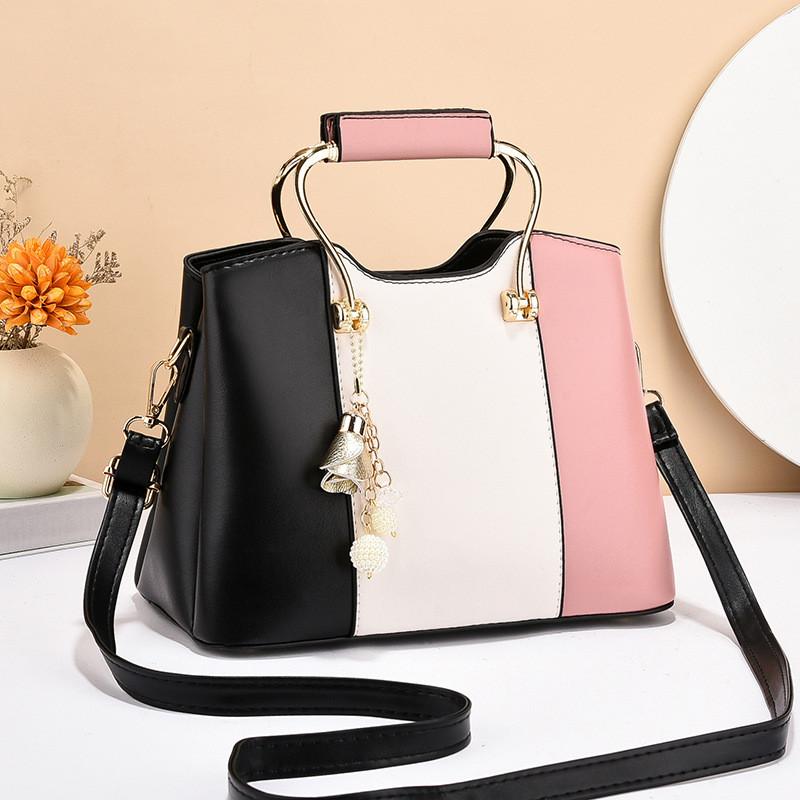 Elegant Pu Handbag In Fashionable Colors Red Pink Blue Featuring Functional Zipper Pockets And Chain Detail