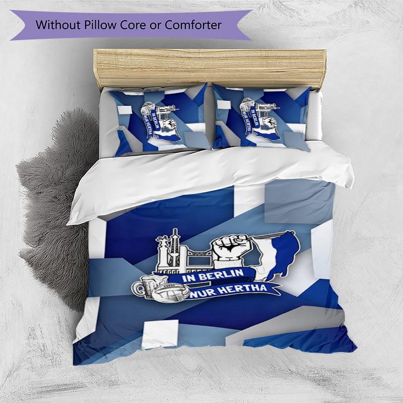Hertha BSC FC Set Biancheria da Letto Stampato 3 Pezzi Traspirante Copripiumino con Federe Biancheria da Letto Decorativa per Camera da Letto Casa