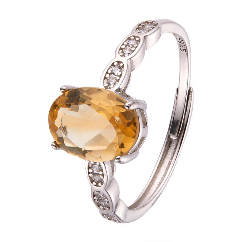 Xiaohongshu S925 Sterling Silver Inlaid Natural Topaz Citrine Ring Women'S Fashion Treasure Earrings