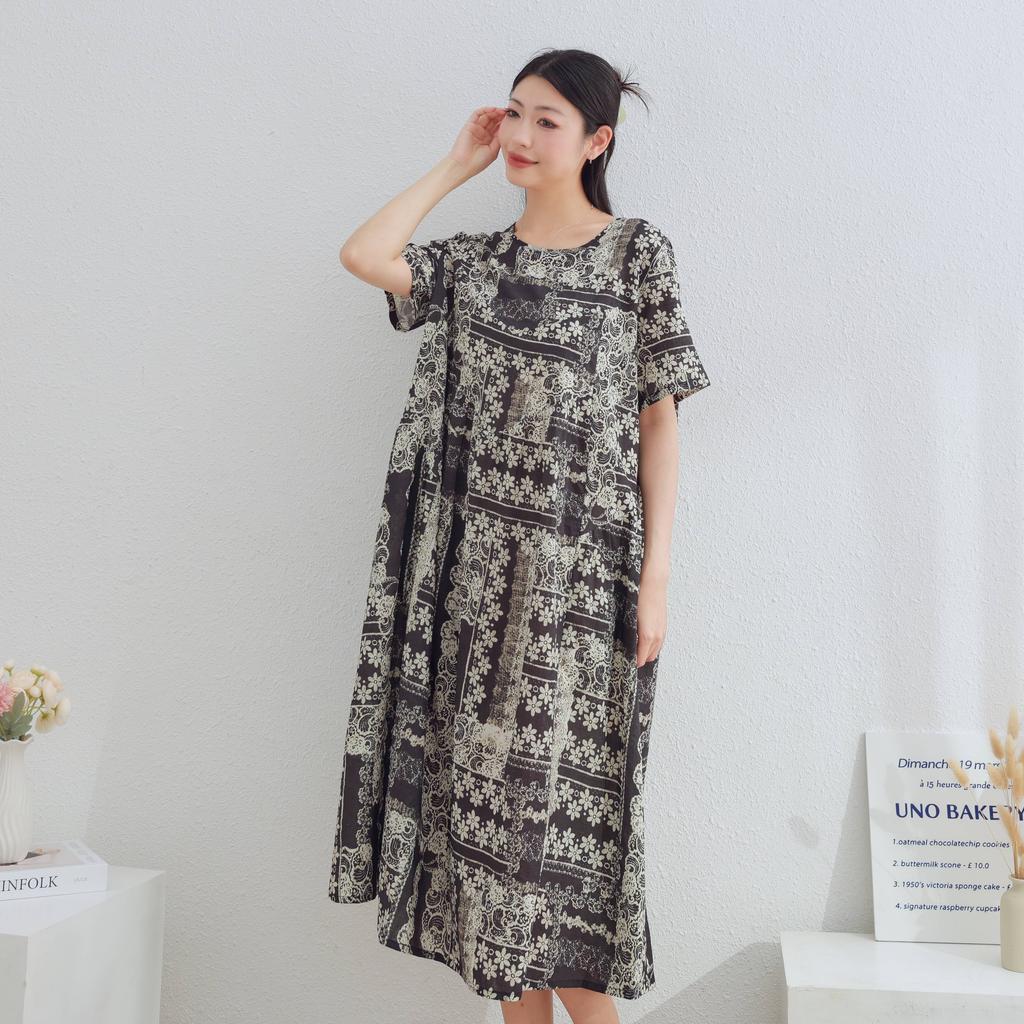 Dimanaf 2025 Women Plus Size Spring Summer Dress Floral Dress Basic Vintage Loose Long Dress Maxi