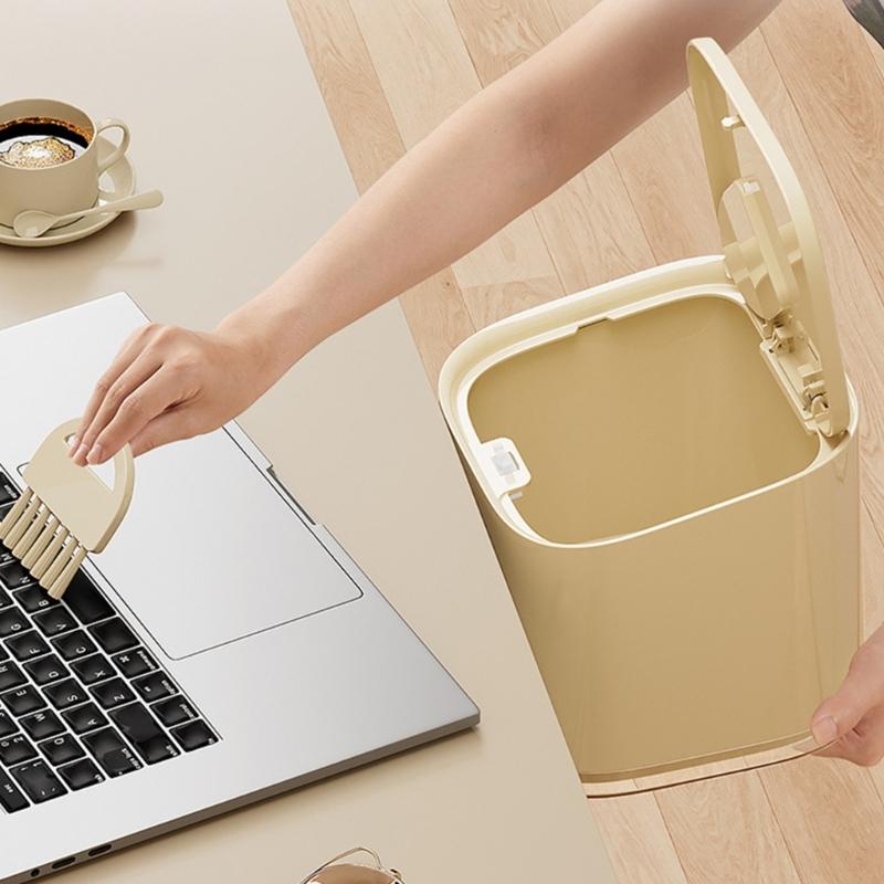 Small Wastebasket With Push Button Opening Modern Cream White Trash Bin Garbage Can For Home Office Desk Shelf Use
