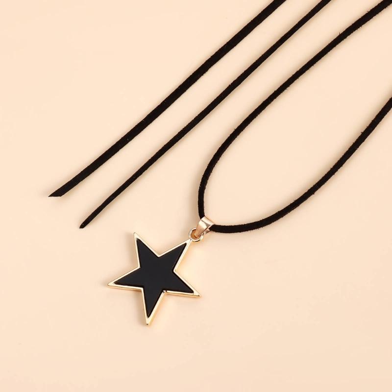 Fashionable Alloy Necklace Pentastar Shape Clavicle Chain Versatile Love Lock/Butterfly Pendant Choker Jewelry for Women