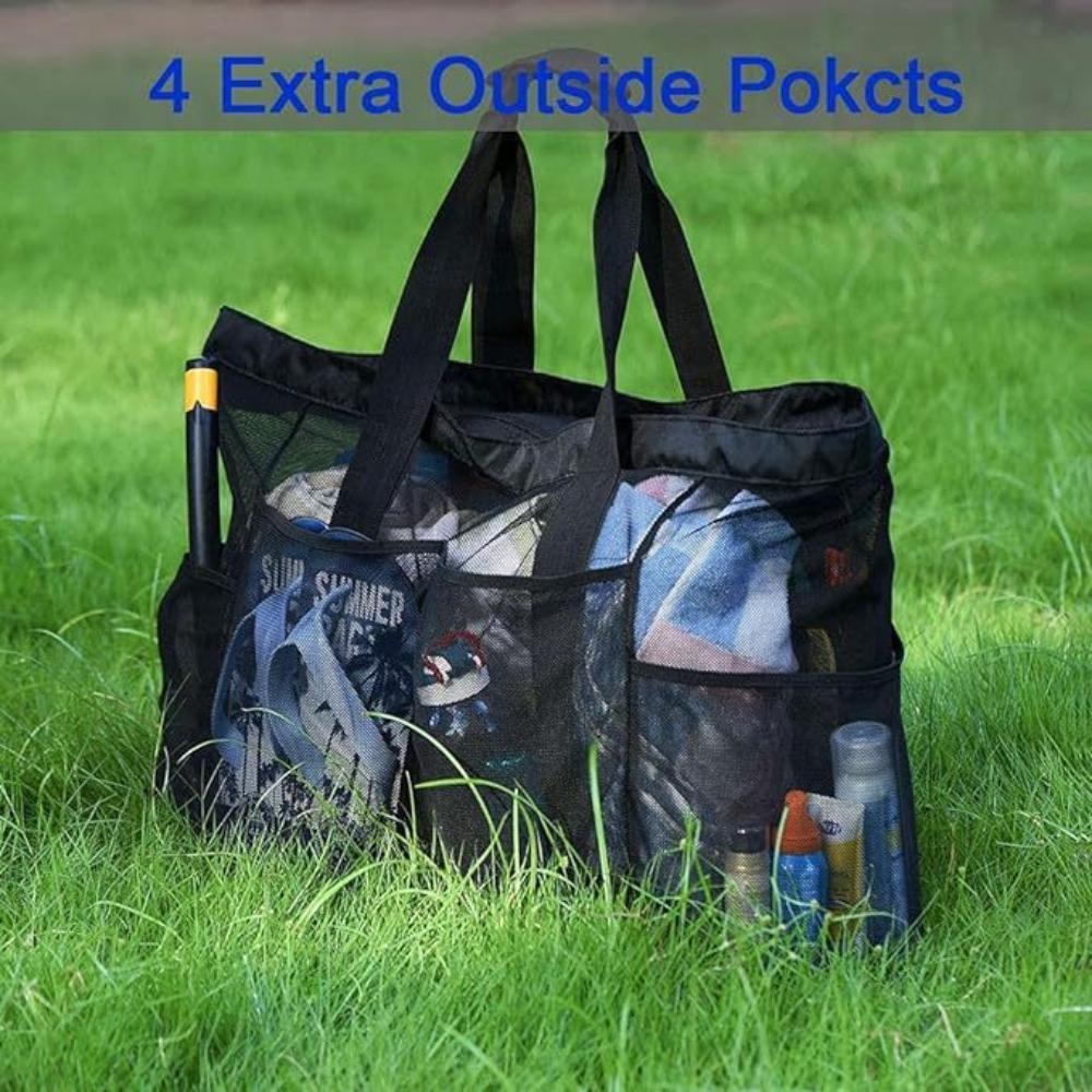 Women's Single Shoulder Large Capacity Mesh Beach Handbag for Outdoor Travel Storage