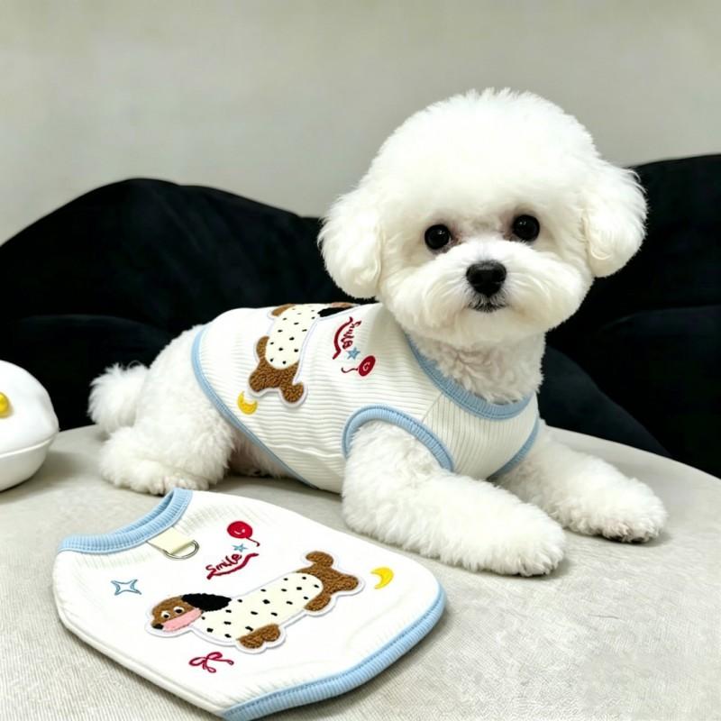 Lightweight Dog Vest Dachshund Schnauzer Bichon Teddy - Cartoon Style Cotton Blend Sleeveless Top In White Blue Pink
