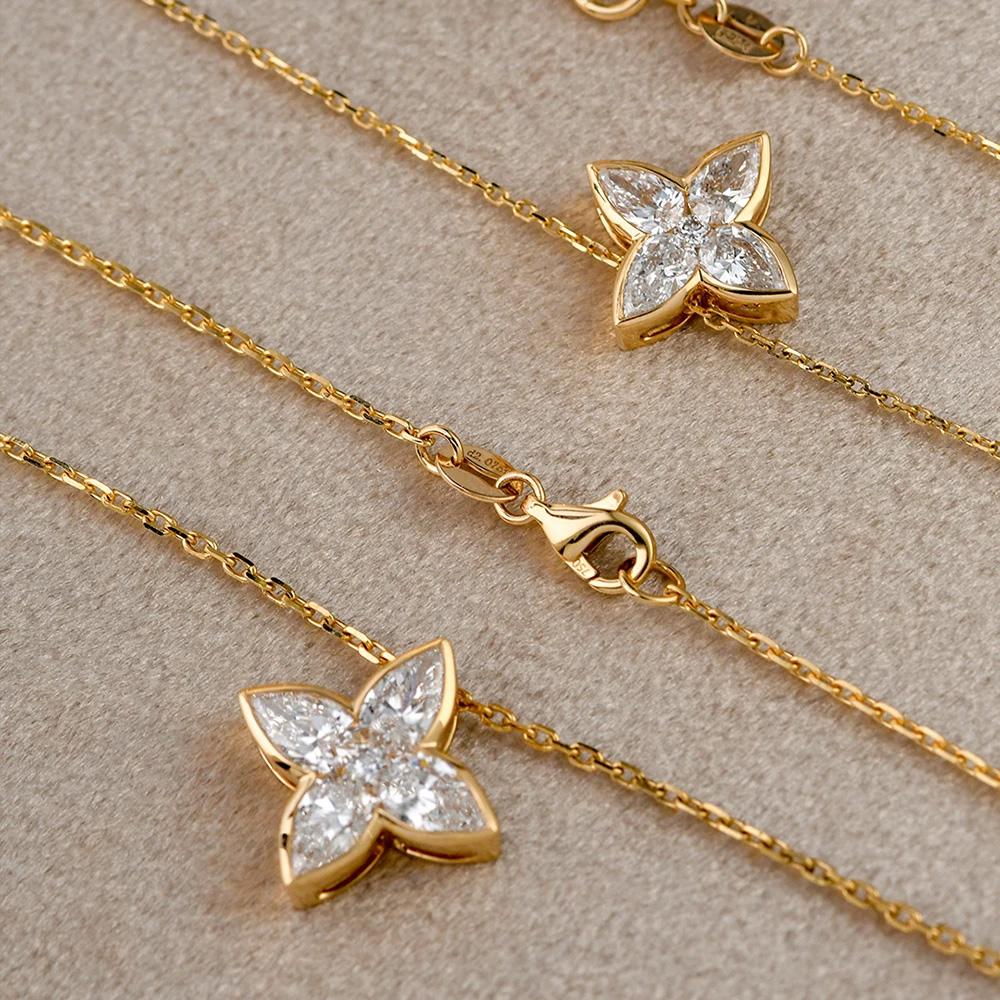 2.1ct Four-Leaf Clover Pear Moissanite Pendant Necklace Women Gift Solid S925 Silver D Color Lab Diamond Dainty Necklace Jewelry