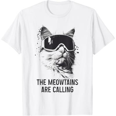 Ski Snowboard Katze Lustig Die Meowtains Rufen Skifahren T-Shirt