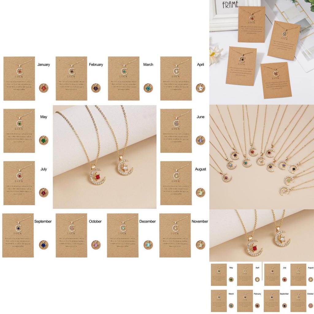 Stunning 18k Gold Birthstone Moon Necklace Featuring Hypoallergenic Design