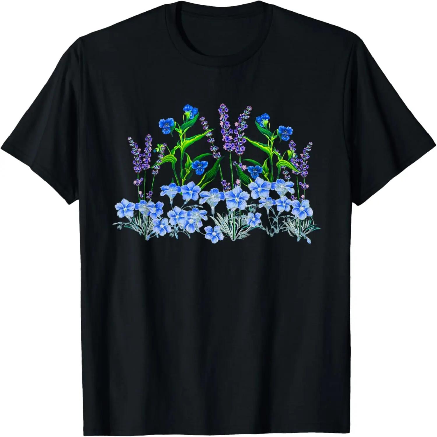 Blue & Lavender Flowers Garden Lovers Gardener s Graphic T-Shirt S