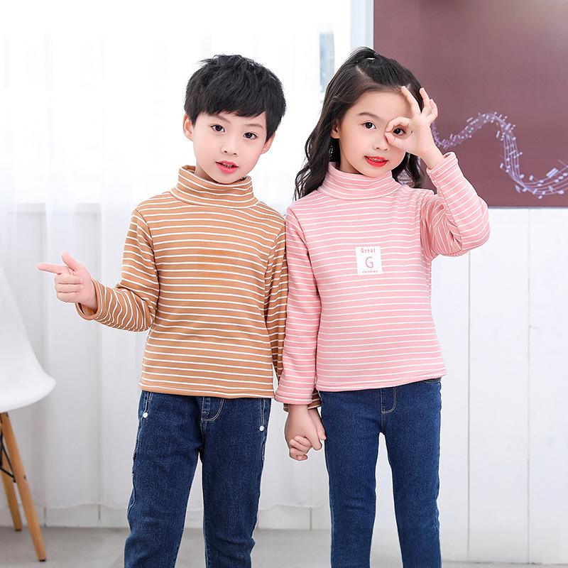 2025 Kids' Trendy Striped Velvet Turtleneck - Warm Long Sleeve for Boys and Girls (Autumn/Winter)