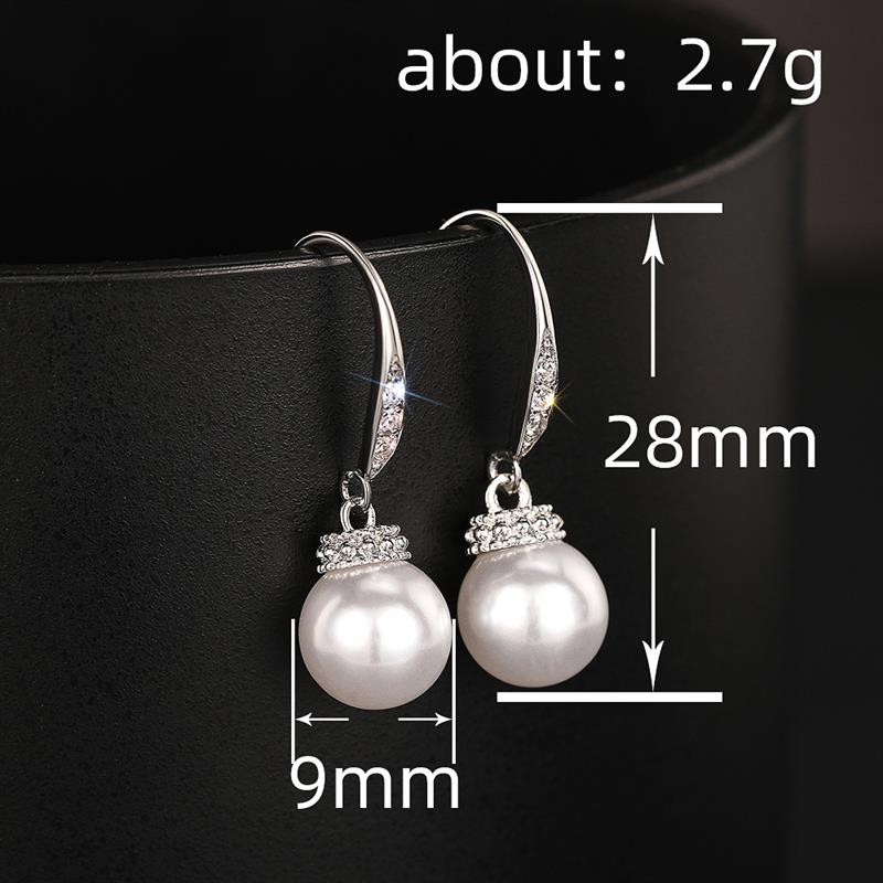 Huitan Imitation Pearl Women Drop Earrings Elegant Wedding Party Inlaid Bright Cubic Zirconia Fashion Lady Accessories Jewelry