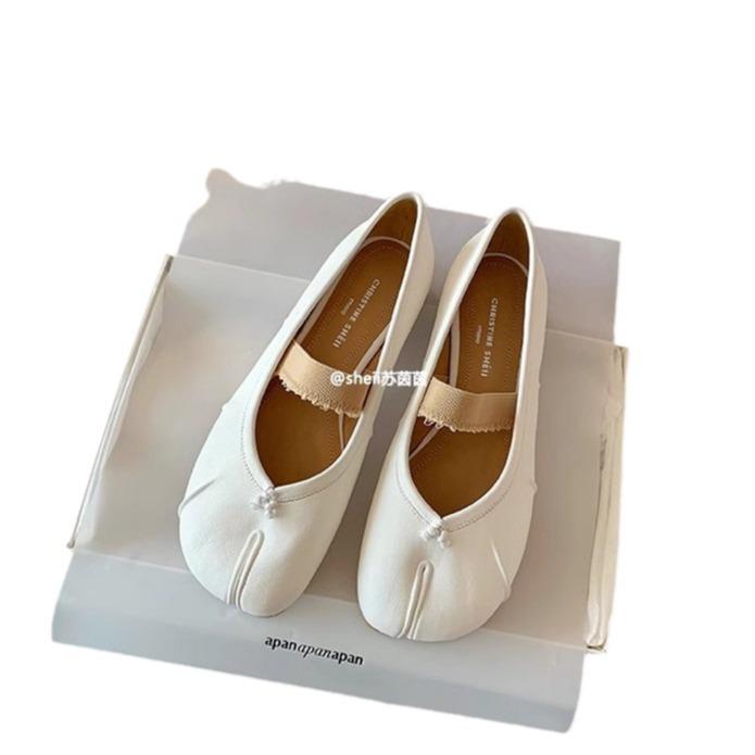 Grape mother has the same style, two versions~ calfskin round head split-toed pig's trotters flat-bottomed Mary Jane single shoes women's half slipper