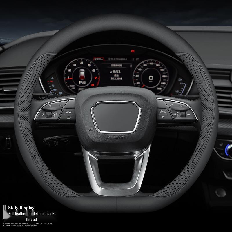 D-Shaped Genuine Leather Steering Wheel Cover: Non-Slip, Sweat-Absorbent, Ultra-Thin, Breathable, Universal Fit for All Seasons