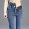 Winter Dickes Fleece Hohe Taille Warm Skinny Jeans Dicke Damen Stretch Knopf Bleistifthose Mom Lässig Samtjeans
