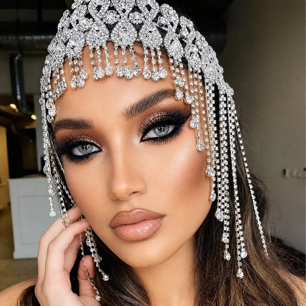 Simple Bridal Headband Rhinestone Party Hair Chain for Women Boho Indian Forehead Headpiece Alloy Accessory Jewelry