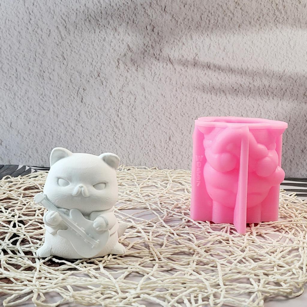 Silicone Mould 3D Guitar Cats Candle Molds Handmade Ornament Molds Animal Molds Casting Molds for Home Table Decorations