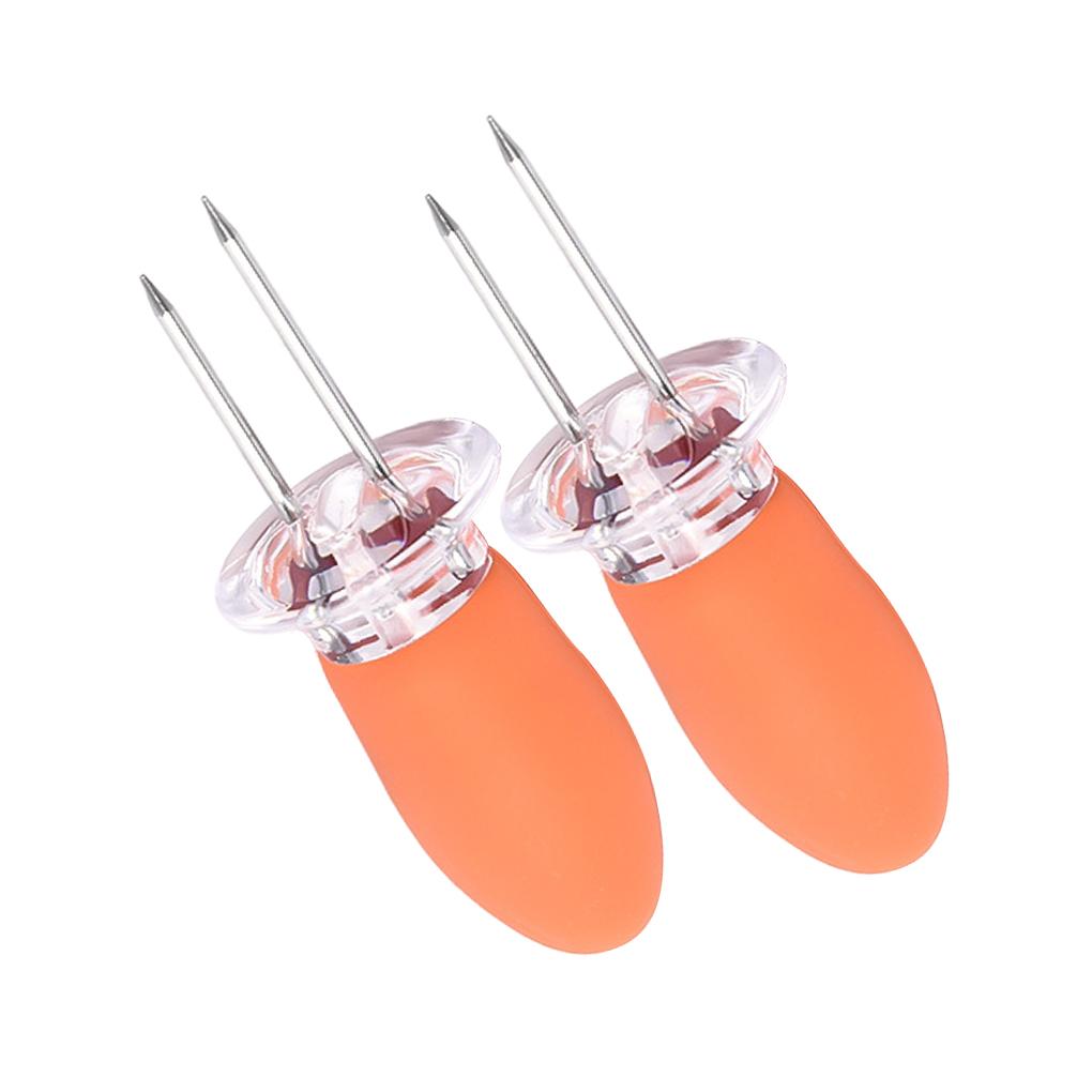 

2 шт. Кукурузный шампур для барбекю, вилка для кукурузы, нержавеющая сталь, шампур для барбекю с силиконовыми ручками оранжевый