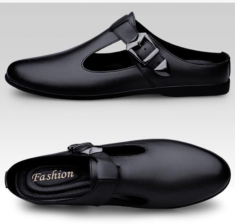 Men's Retro British Style Slip-on Plus Size Leather Shoes - Closed-toe Casual Flats for Outdoor Wear