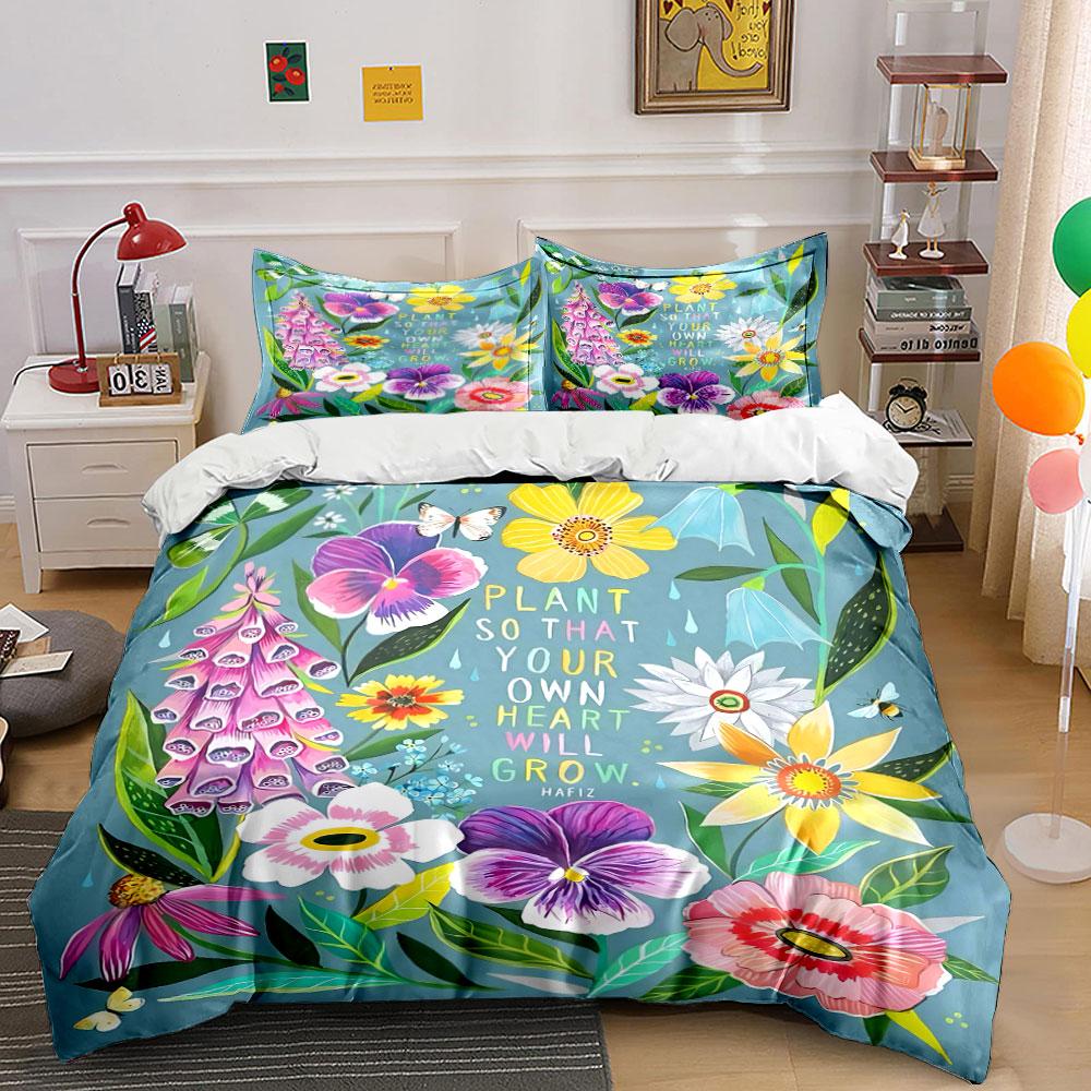 Colorful Flowers and Butterflies. Bedding Sets Duvet Cover Sets Duvet Covers Pillowcases(1 * Duvet Cover 2 * Pillowcases Without Duvet Insert)