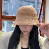 High-end lamb wool bucket hat women's autumn and winter plain face cover warm basin hat temperament versatile fashion bucket hat