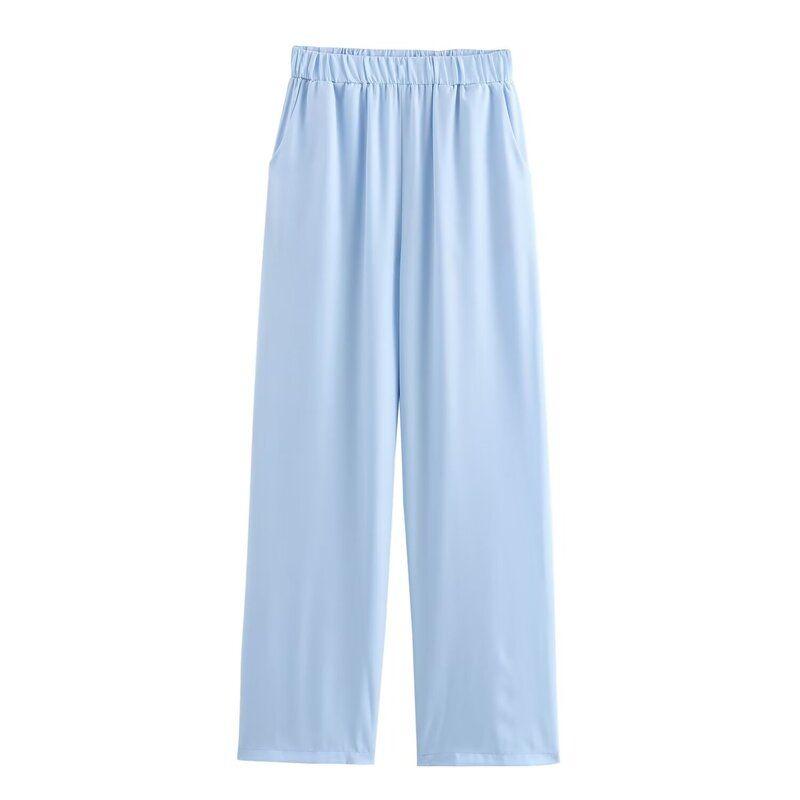 Fashion Style 2024 Summer New Arrival Women's Back Bowknot Decoration Stripes Shirt High Waist Pants 3233233