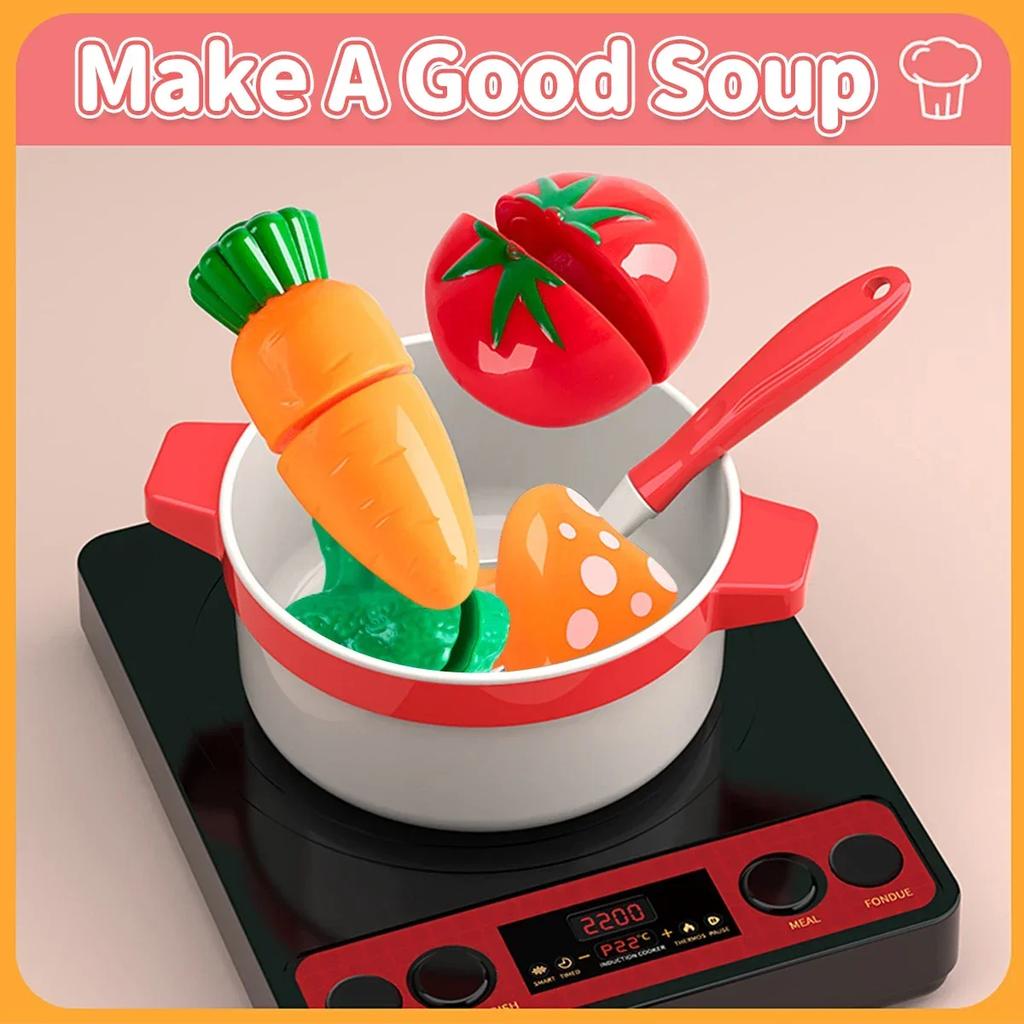 Non-Toxic Children Pretend Play Simulation Kitchen Toys Set Cookware Fruits Cutting Kitchen Accessories Cooking Toys For Kids Children Gifts