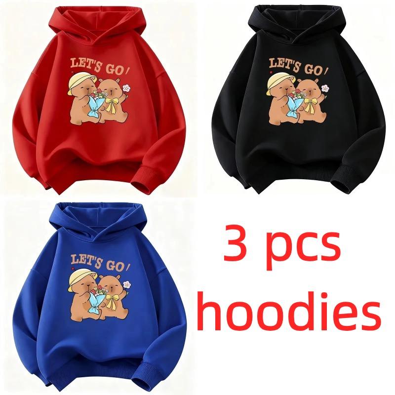 Fashion Kawaii Capybara Bow with Flower Kids Hooded Children's Sweatshirt Cute Hoody for Boys Girls Casual Hoodies Kids Clothing Top