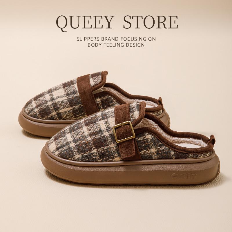 

Хлопковые тапочки в полоску женские зимние домашние тапочки с начесом утолщенные хлопковые швабры мужские домашние нескользящие, теплые и морозостойкие для улицы 44-45 темно-коричневого