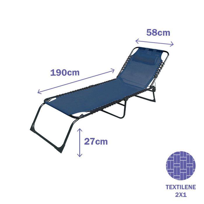 Chaise Longue Pliante Bleu | Chaise Longue Jardin Exterieur 190 x 27 x 58 cm | Chaises Longues Pliantes Extérieur - Marbueno