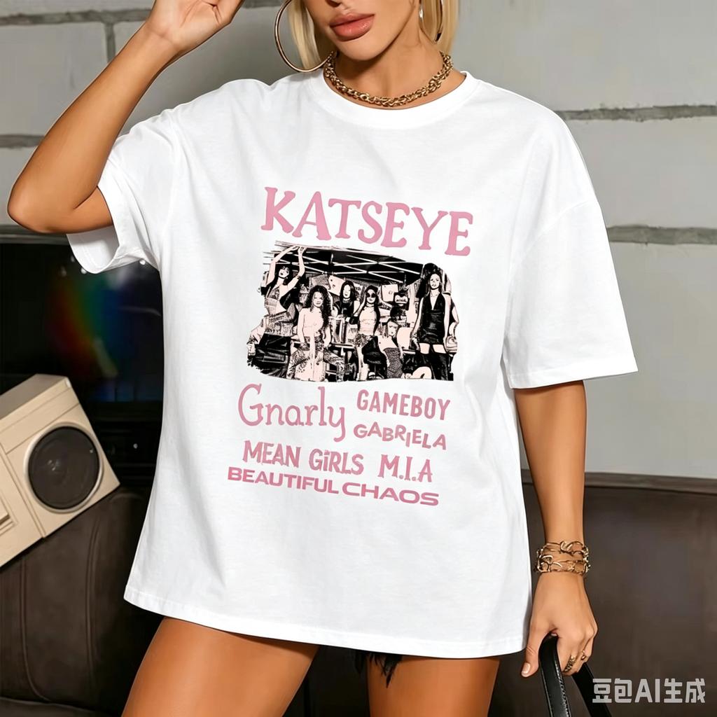 Hot Katseye Funny Print Tshirt Unisex Unisex Casual Graphic Tees Tops Unisex Oneck Short Sleeve T Shirt Gothic Y2k Tshirt Clothes